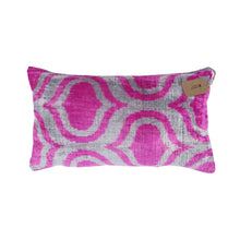 Load image into Gallery viewer, Velvet Pink Lumbar Ikat Cushion - 28 x 50cm
