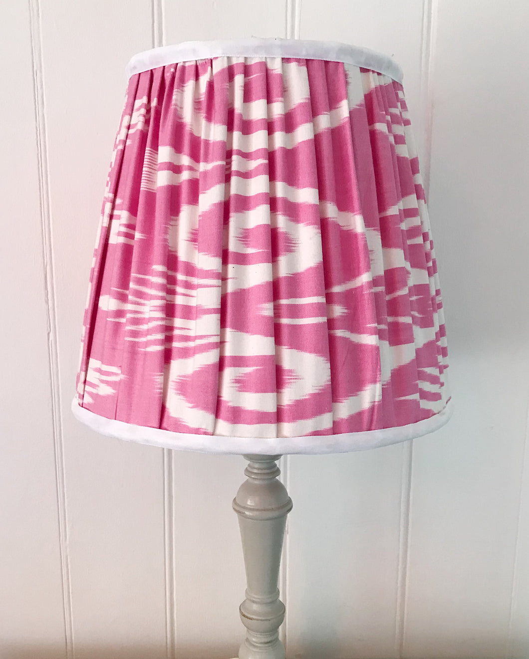 30cm Pleated Lampshade - Pink & White Ikat Silk