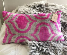 Load image into Gallery viewer, Velvet Pink Lumbar Ikat Cushion - 28 x 50cm

