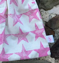 Load image into Gallery viewer, Hand Block Printed, Pink Star Drawstring Bag - Large
