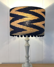 Load image into Gallery viewer, 30cm Barrel Lampshade - Navy Zig Zag Ikat
