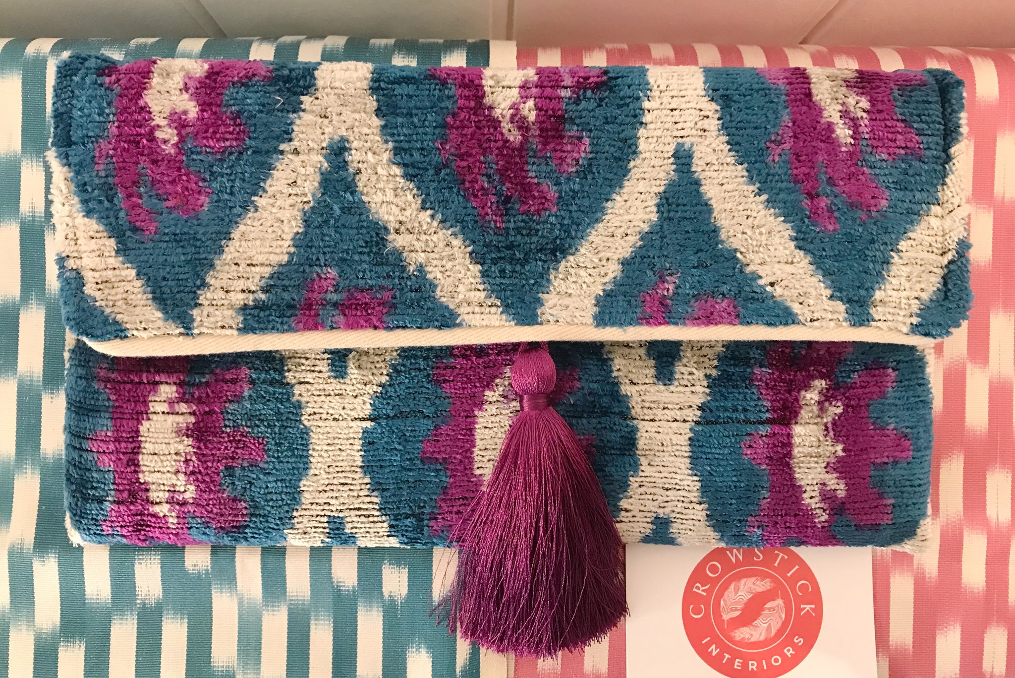 Blue & Purple Velvet Ikat Clutch Bag – Crowstick Interiors