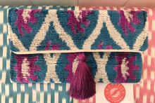 Load image into Gallery viewer, Blue &amp; Purple Velvet Ikat Clutch Bag
