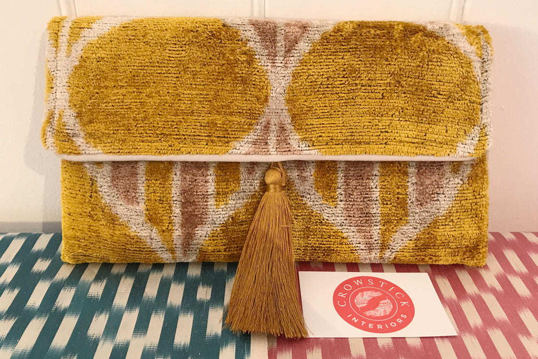 Golden Velvet Ikat Clutch Bag