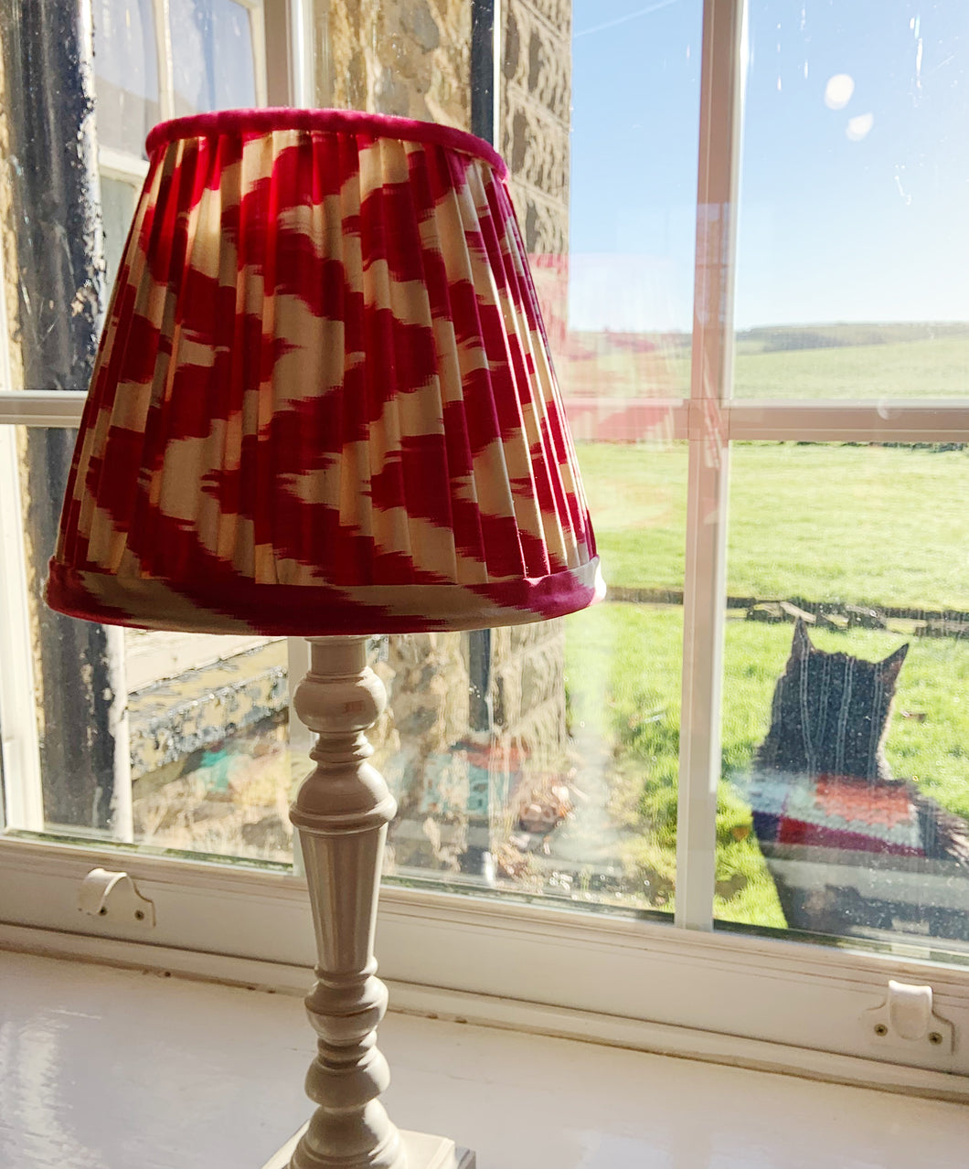25cm Gathered Lampshade - Ikat Hot Pink Silk