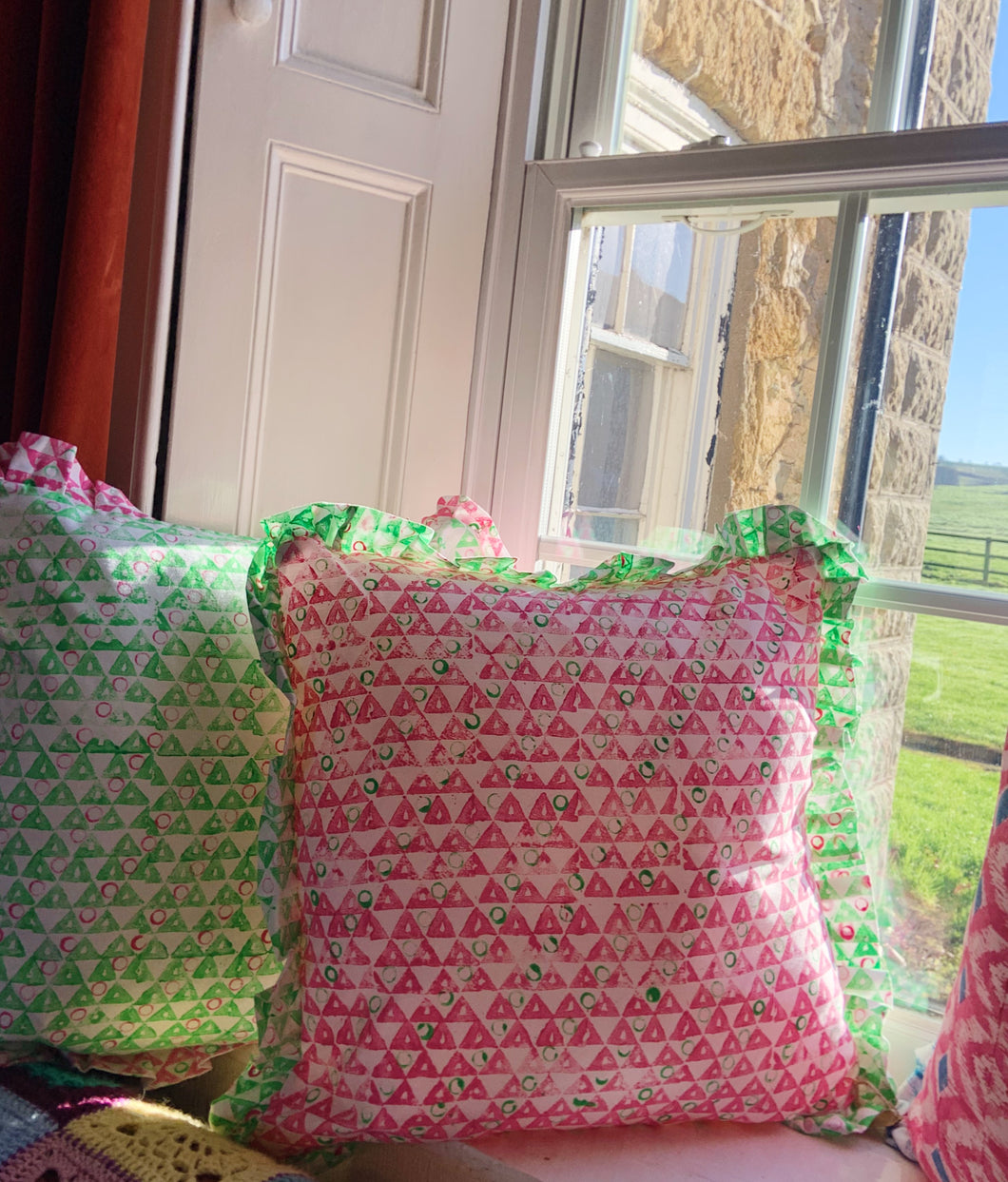 Hand Block Printed Frilly Cushion - 50 x 50cm
