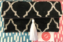 Load image into Gallery viewer, Black &amp; White Velvet Ikat Clutch Bag
