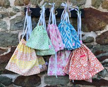 Load image into Gallery viewer, Hand Block Printed, Blue Drawstring Bag - Small
