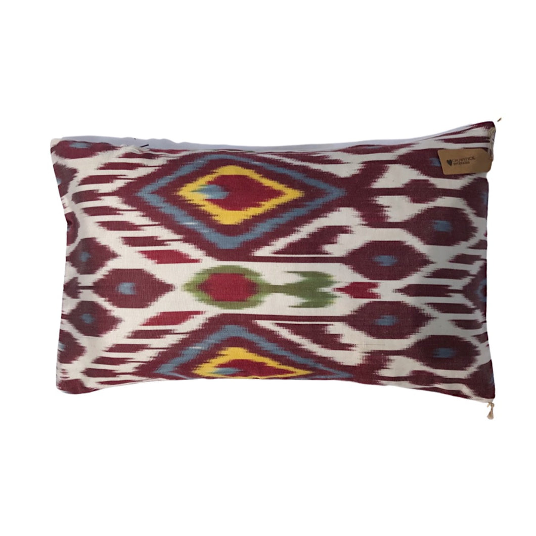 Patterned Ikat Silk & Cotton Lumbar Cushion - 51 x 30cm