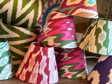 Load image into Gallery viewer, 20cm Green Ikat Silk Barrel Lampshade
