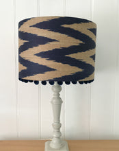 Load image into Gallery viewer, 30cm Barrel Lampshade - Navy Zig Zag Ikat
