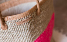 Load image into Gallery viewer, Woven Laundry Basket in Natural &amp; Pink Stripe
