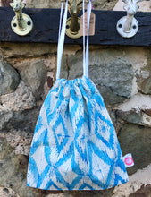 Load image into Gallery viewer, Hand Block Printed, Blue Drawstring Bag - Small
