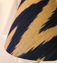 Load image into Gallery viewer, 20cm Rigid Empire Lampshade - Navy &amp; Beige Zig- Zag Ikat Cotton
