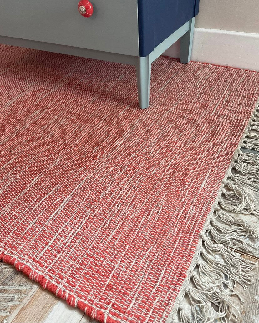 60cm x 90cm Rust Red Hand Loomed Soft Cotton Rug